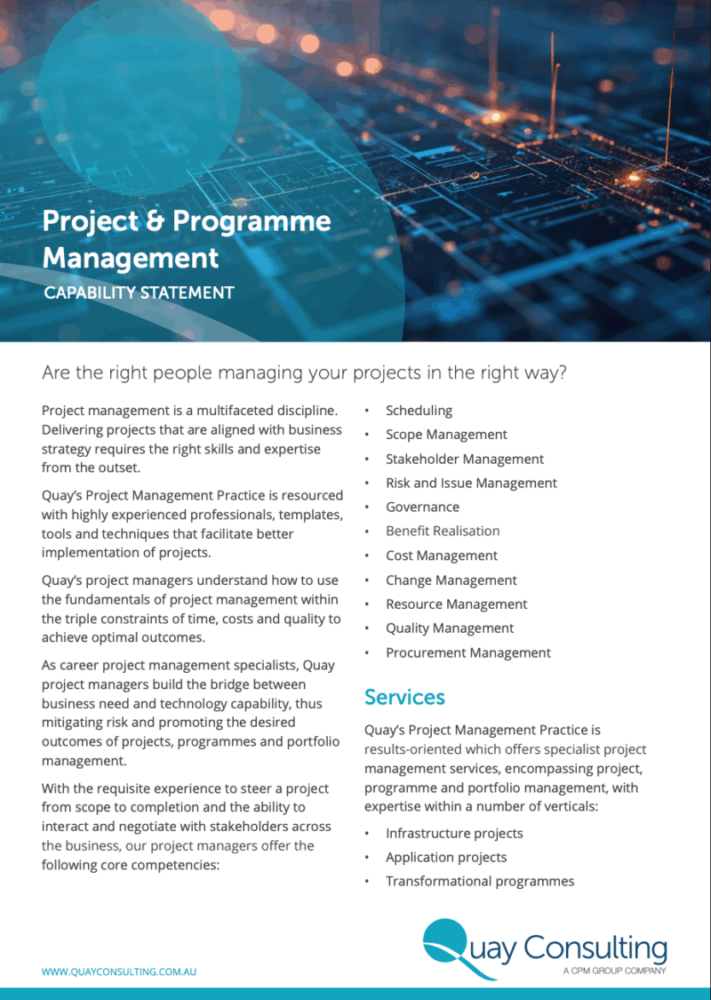 Capability Statements | Project Management Consultants | Quay Consulting