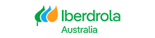 Logo with a green background and overlapping abstract orange and blue shapes on the left side.