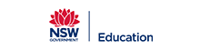 NSW Department of Education logo with a red emblem and blue 'NSW Education' wordmark on a white background.